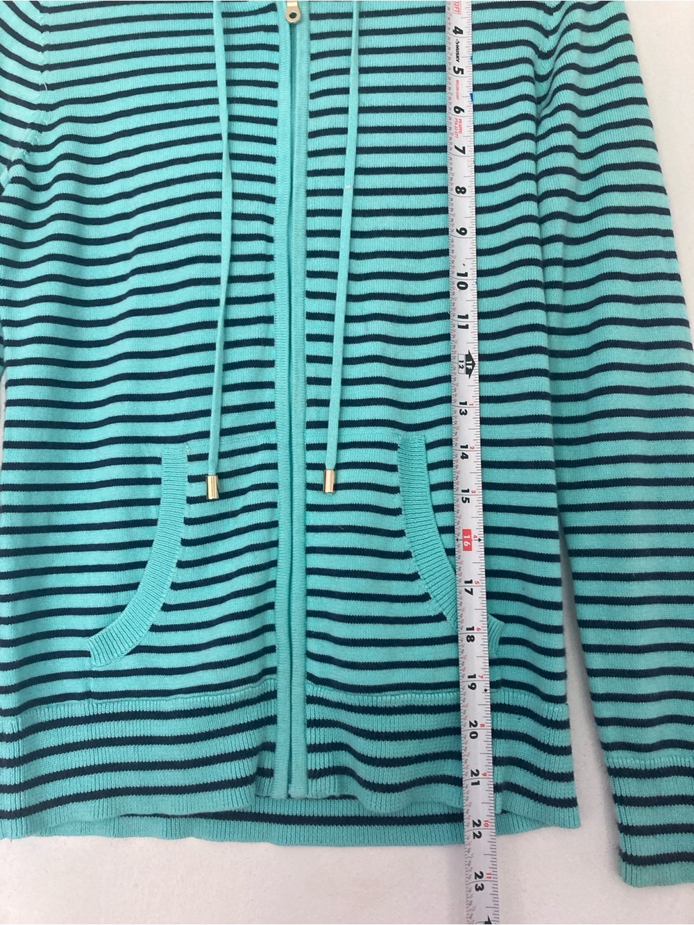 Charter Club Knit Hooded Jacket Women’s Sz P/P Striped Long Sleeve Full Zip - Picture 4 of 14